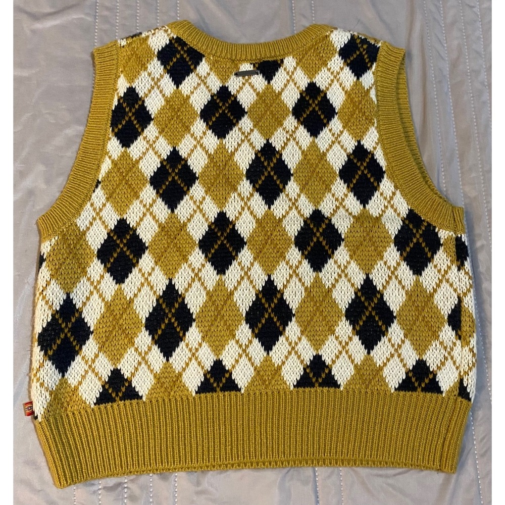Dickies‎ Girl Mustard Yellow Argyle V-Neck Sweater Vest Womens Large J3426YJ - Picture 7 of 8
